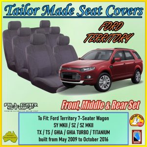 Grey Fabric Seat Covers for Ford Territory 7-Seater SY/SZ: 05/2009 to 10/2016