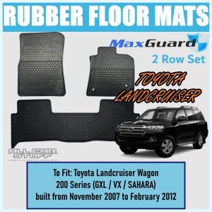 Rubber Floor Mats for Toyota Landcruiser 200 Series (2 Rows): 11/2007 to 02/2012