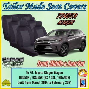 Tailor Made Seat Covers for Toyota Kluger Wagon (3 Row Set): 03/2014 to 02/2021