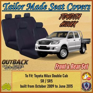 Black Canvas Seat Covers for Toyota Hilux Dual Cab SR/SR5: 10/2009 to 06/2015