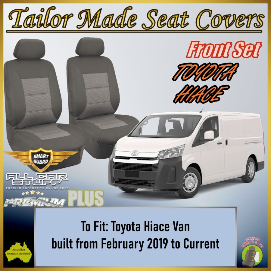 Premium PLUS Grey Fabric Seat Covers for Toyota Hiace Van: 02/2019 to Current