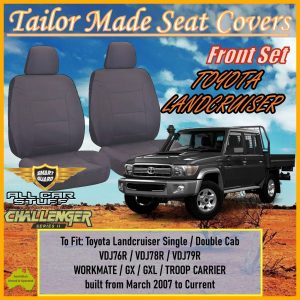 Challenger Grey Canvas Front Seat Covers for Toyota Landcruiser 70 Series Ute