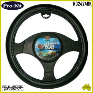 38cm Universal Fit Smooth Leather Look Steering Wheel Cover - RG2424BK