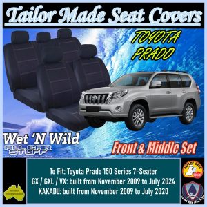 Neoprene Front & Middle Row Seat Covers for Toyota Prado 150: 11/2009 to 07/2024