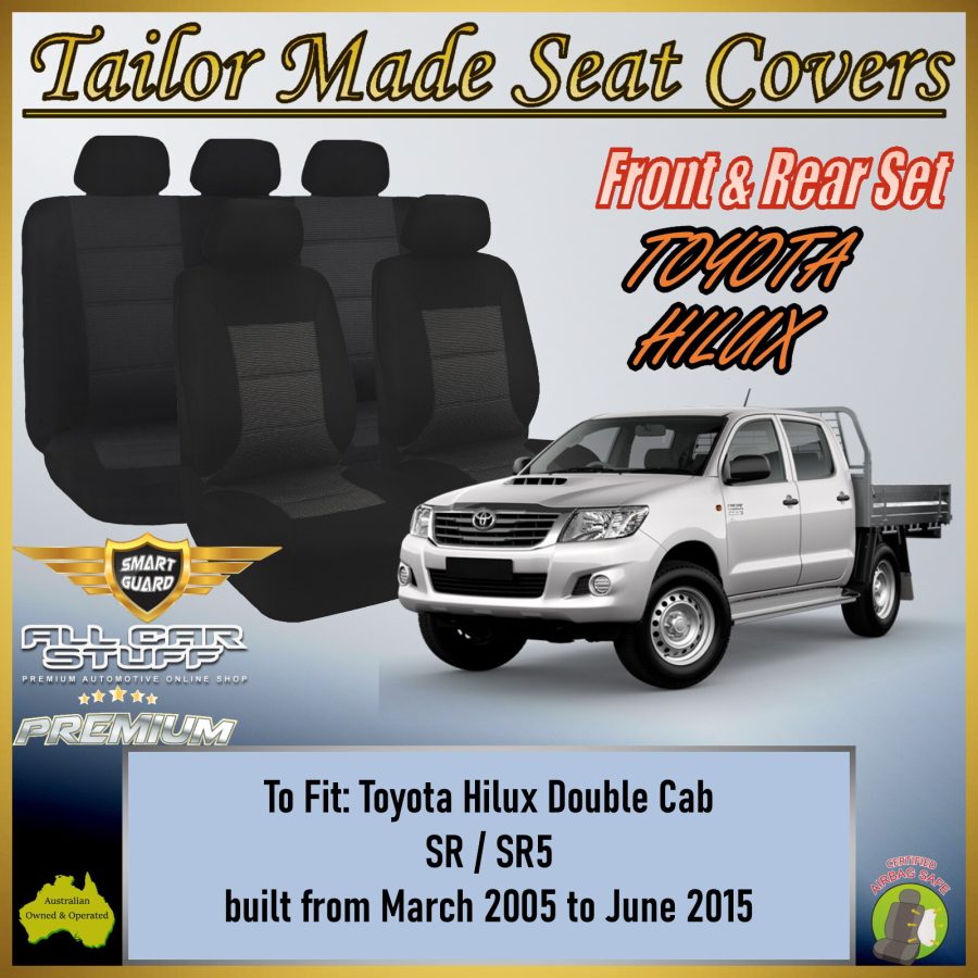 Premium Black Seat Covers for Toyota Hilux: SR/SR5 Double Cab: 03/2005 - 06/2015