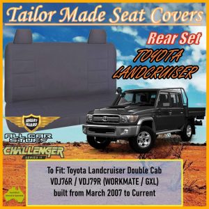 Challenger Grey Canvas Rear Seat Covers for Toyota Landcruiser 70 Dual Cab Ute