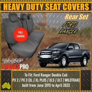 Full Canvas Grey Rear Seat Covers for Ford Ranger PX2/PX3: 06/2015 to 04/2022