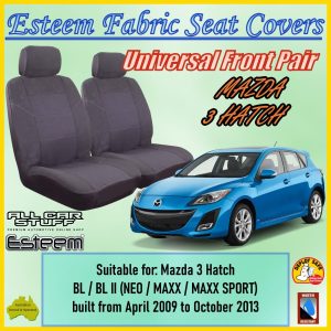 Esteem Grey Front Seat Covers suitable for Mazda 3 Hatch BL: 04/2009 to 10/2013