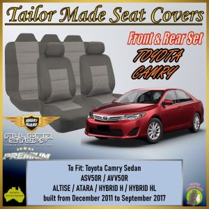 Premium Grey Fabric Seat Covers for Toyota Camry Sedan: from 12/2011 to 08/2017