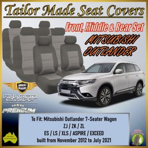 Premium Grey Seat Covers for Mitsubishi Outlander 7 ZJ/ZK/ZL: 11/2012 to 07/2021
