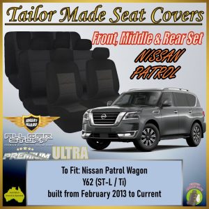 Premium Black Seat Covers for Nissan Patrol Y62 Wagon: from 02/2013 to Current