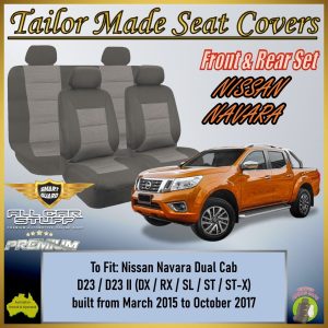Premium Grey Seat Covers for Nissan Navara D23 Dual Cab: from 03/2015 to 10/2017