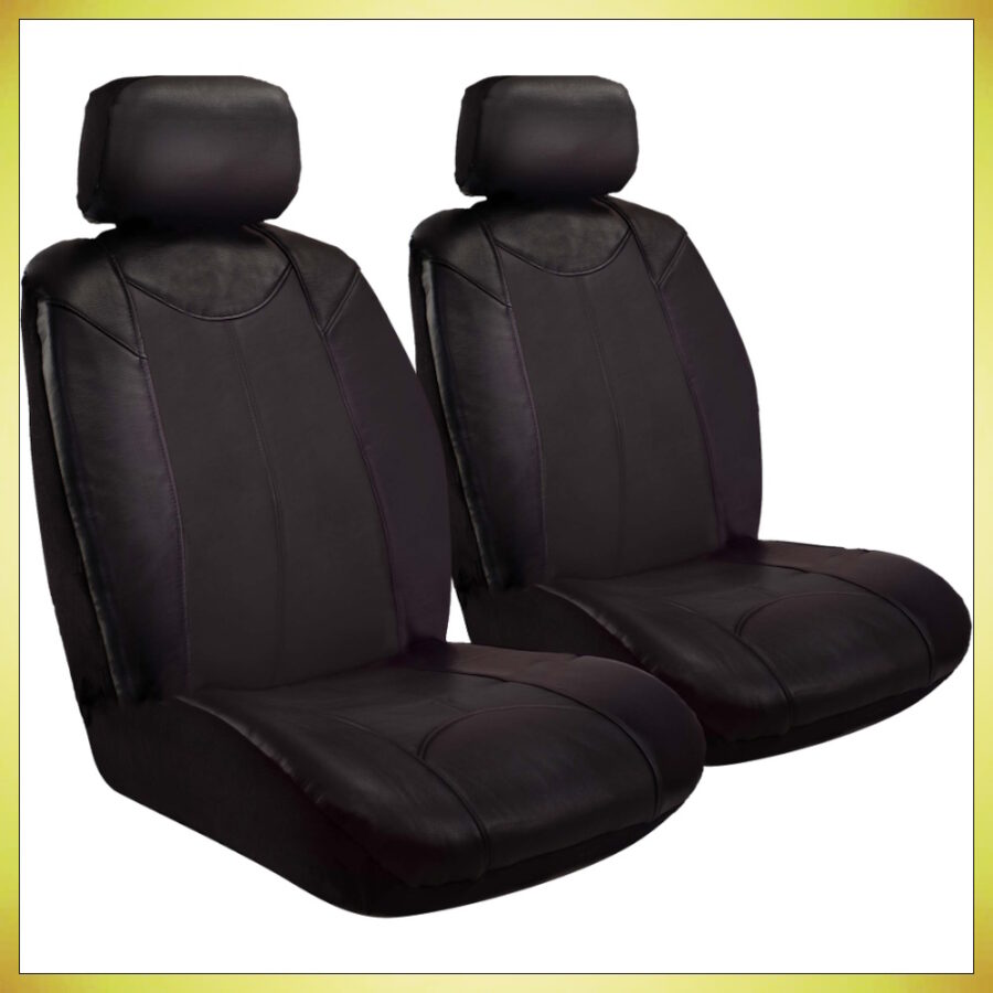 Leather Look Seat Covers (Universal Front Pair) - Ilana Black Bull