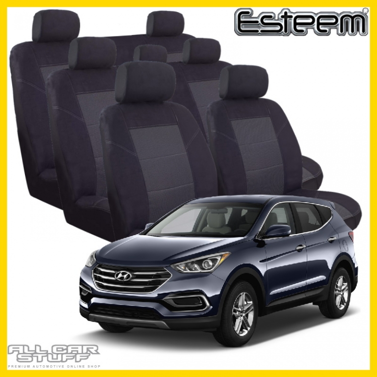 Hyundai Santa Fe Seat Covers (DM) Esteem Black Fabric All Car Stuff